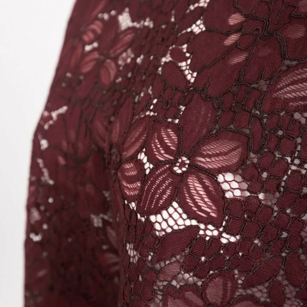 Zara Womens Lace Blouse Shirt Top XS Floral Burgun